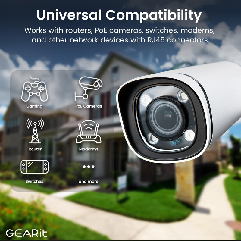 GEARit Cat8 Outdoor Ethernet Cable (50 Feet) Waterproof, Direct Burial, In-Ground, LLDPE UV Jacket, Pure Copper, 26AWG, 40Gbps 2000Mhz SFTP Patch Cord, POE, Network, Internet, Cat 8 Cable - 50ft Round Cable - Cat 8 Black 50 Feet