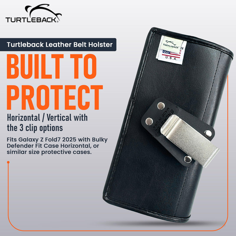 Turtleback Belt Clip for Galaxy Z Fold8 Ultra 2026, Fold7 2025 - Small - Fits Slim Style Cases - Black Leather, Horizontal Phone Belt, Magnetic Closure Holster with Exclusive HD Rotating Belt Clip Horizontal - Leather w/ HD Clip Slim Fit