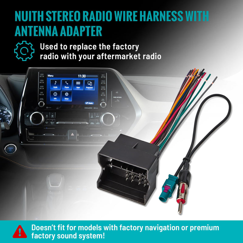 NuIth Double DIN Radio Dash Kits+Stereo Radio Wire Harness with Antenna Adapter for Volkswagen Jetta/GLI/Passat/CC/Tiguan/Scirocco 2006-2018