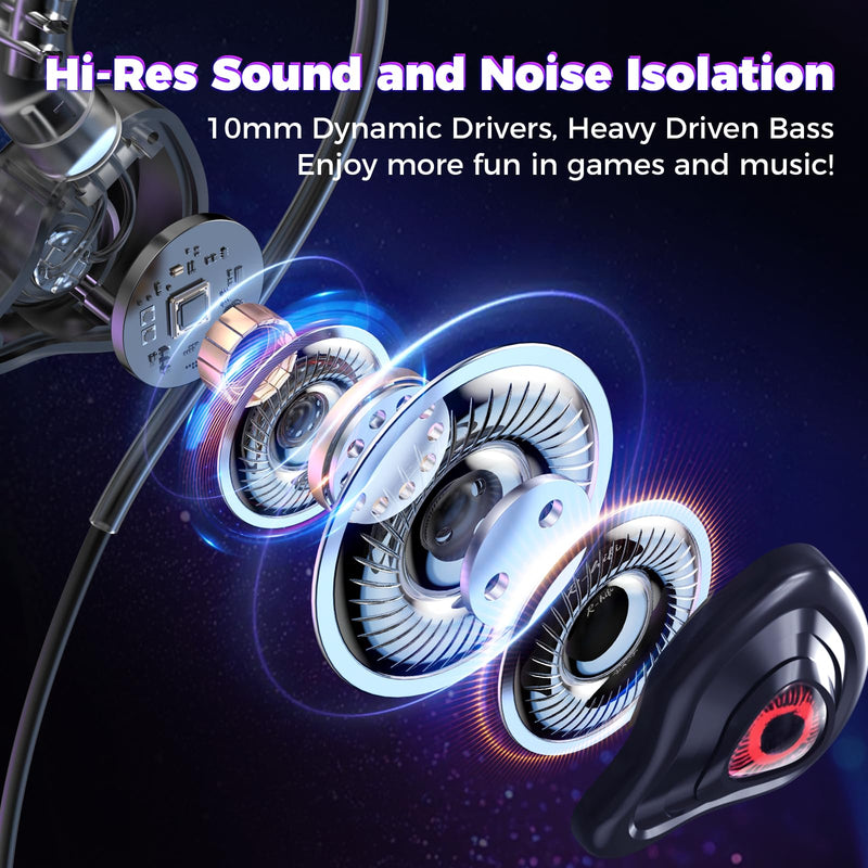 [AUSTRALIA] - BlueFire Wired Gaming Earbuds with Microphone, Deep Bass in-Ear Monitors Earphones, HiFi Noise Cancelling Headphones for Music Gaming Video Calling 