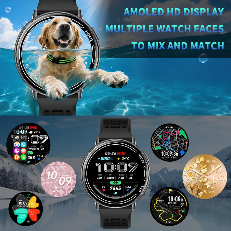GPS Smart Watch for Men, 1.39" AMOLED Screen Smartwatches, GPS, AI, Bluetooth Call & Text, Health, 100+ Sport Modes Sleep 3ATM Waterproof Activity Fitness Tracker, Smartwatch for Android iPhone Black
