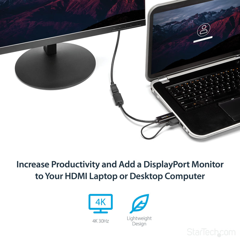 [AUSTRALIA] - StarTech.com 4K 30Hz HDMI to DisplayPort Video Adapter w/ USB Power - 6 in - HDMI 1.4 (Male) to DP 1.2 (Female) Active Monitor Converter (HD2DP), Black 