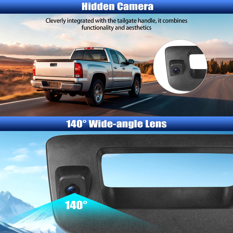 CAMECHO Tailgate Handle Back up Camera for 2007-2014 Chevrolet Chevy Silverado GMC Sierra 1500 2500 3500, IP67 Waterproof IR Night Vision Light Wide Angle AHD/CVBS/PAL Rear View Backup Camera Kit