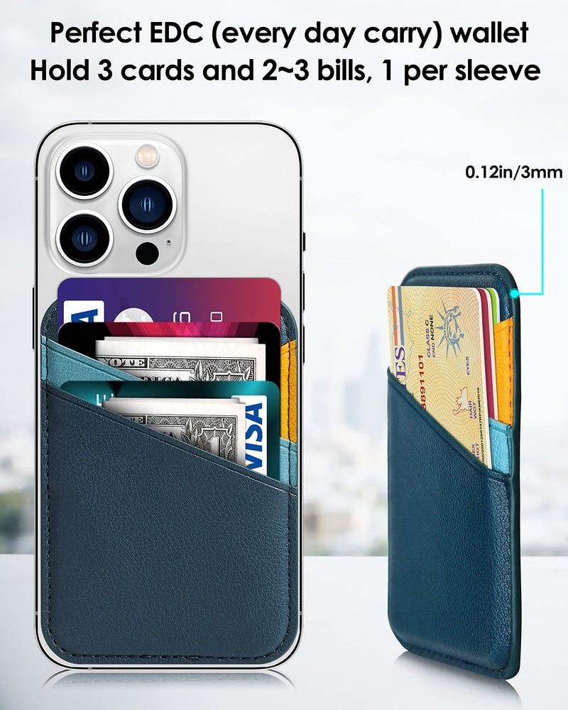 Miroddi for Magsafe Wallet, Magnetic Wallet Card Holder for iPhone 15/14/13/12 Series, Slim RFID Phone Wallet for Apple, Magnetic Phone Wallet up to 3 Cards for Back of Phone, Not for 13/12 Mini Blue+Orange PU Leather