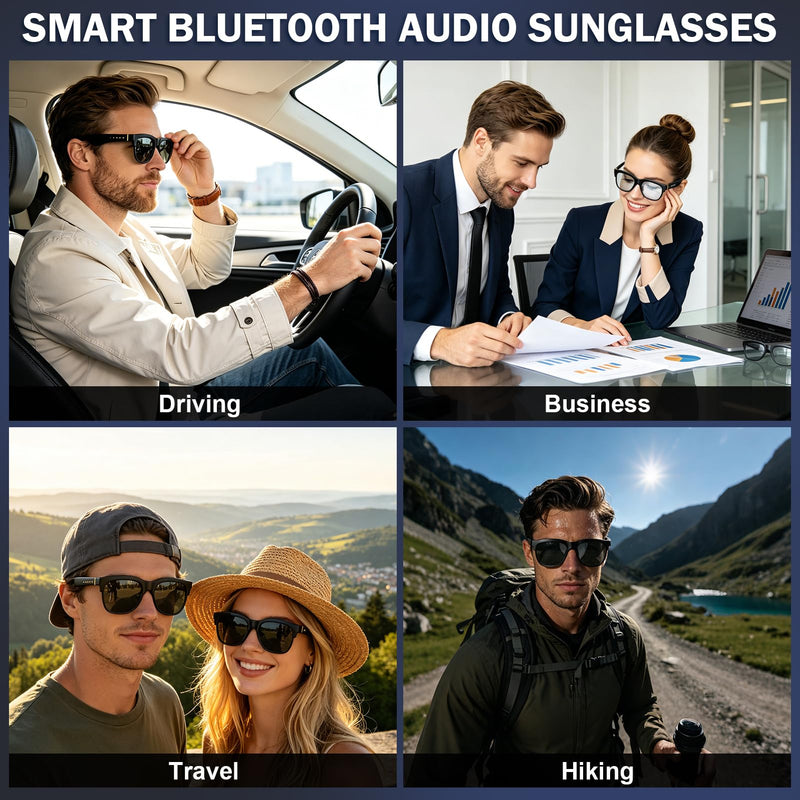Smart Bluetooth Sunglasses, Manual Electrochromic Tint, Open-Ear Audio | Manual Multi-level Tint Control, Open-ear Stereo Sound, Bluetooth 5.4, Driving/Travel/Fishing, Unisex Gift