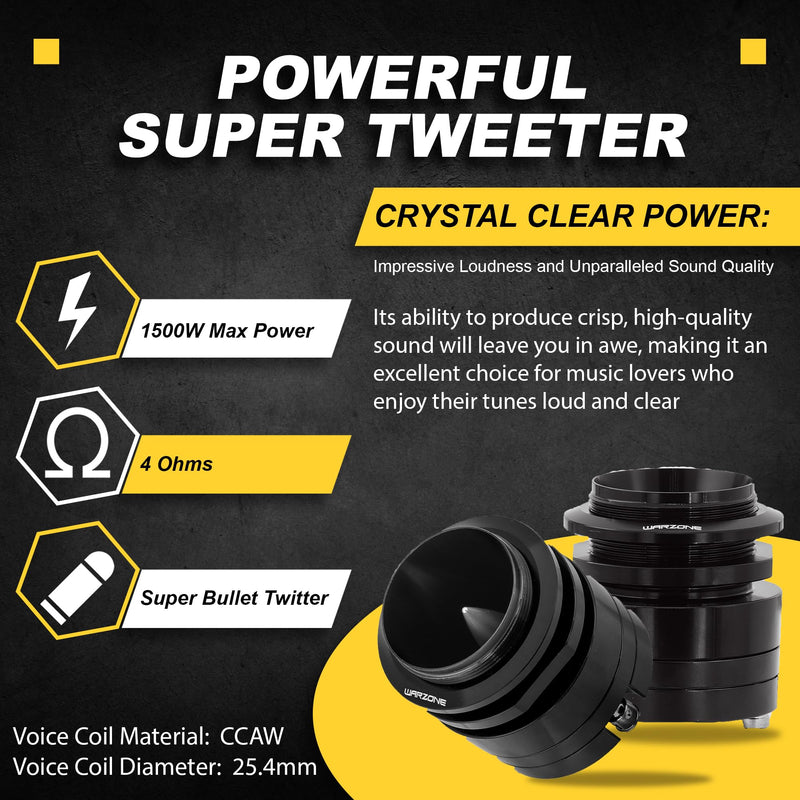 Warzone WZ45TW 1.7-Inch Super Tweeter Speaker, 4 Ohm, 1500W Max Power, 106dB Sensitivity, Titanium Diaphragm, CCAW Voice Coil for Pro Car Audio