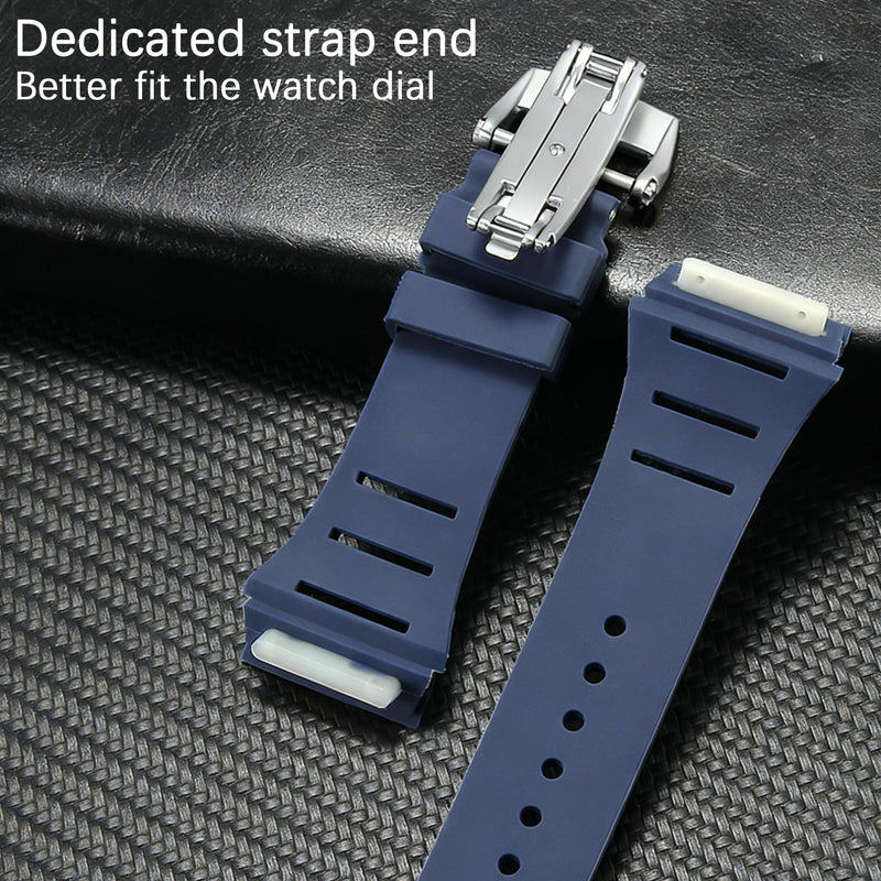 25mm Rubber Watch Band Compatible with Richard Mille Black Blue White | for RM50 RM53 RM011 RM055 RM65-01 RM047 316LDeployment Buckle Included Professional Disassembly Screwdriver Strap Replacement 25mm