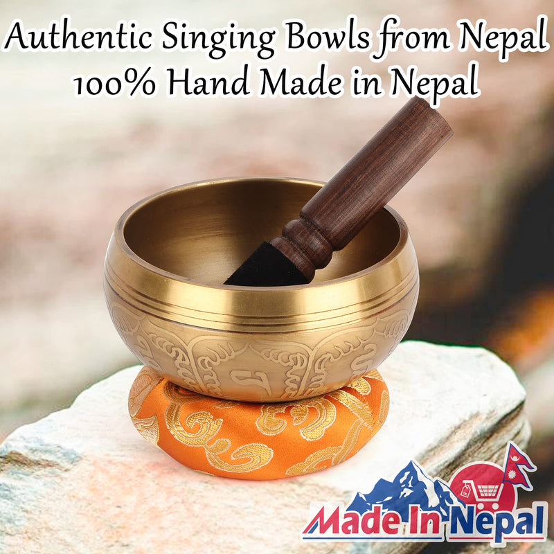 Tibetan Singing Bowls Set-Hand-hammered in Nepal Sound Bowl for Meditation, Yoga, Chakra, Meditation Accessories, Unique Gifts for Women, Men (Yellow, 4 inch) Yellow