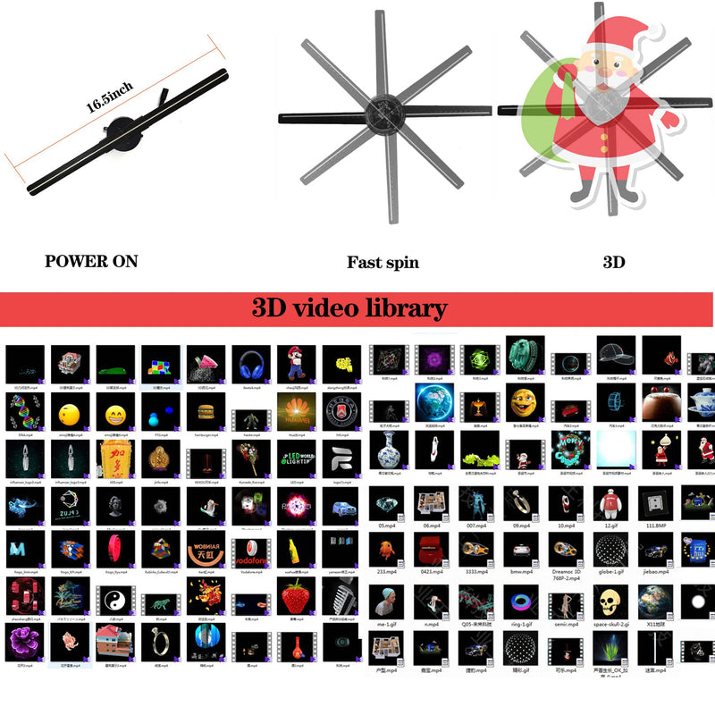 [AUSTRALIA] - 42CM 3D Hologram Fan, 16.5" WiFi Projector with 1500+ Video Library, 232 LEDs, Bluetooth Audio & Remote Control, High Brightness Display for Business Sign, Bar, Halloween & Christmas Decor 