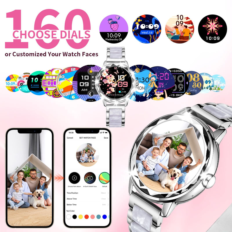 Smart Watch for Women, 1.2" Display 100+ Sports, IP68 Waterproof | Fitness Tracker with Heart Rate, Sleep & Female Cycle, Adjustable Fit, iOS & Android Compatible, W01-Silver