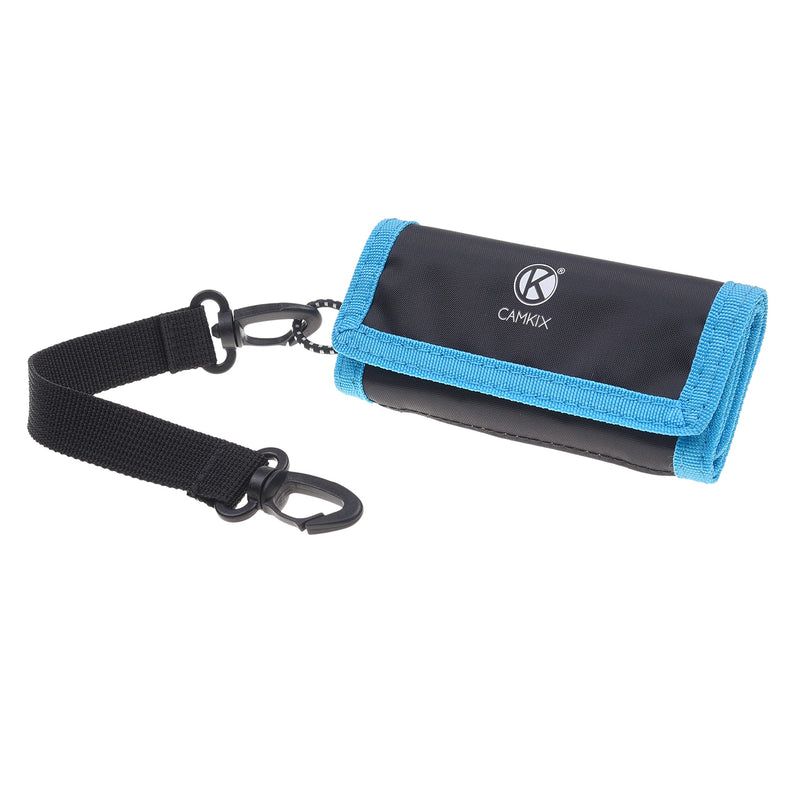 Memory Card Wallet - SD Card Storage - Slim and Foldable with Transparent Slots - Can Carry Up to 15 SD Cards - Straps with Tether Included - (Black/Blue) for SD Cards - Black & Blue