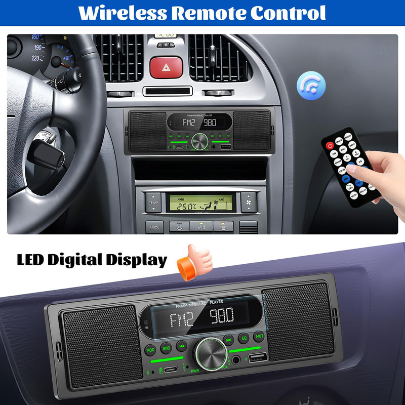 Single Din Car Stereo Radio Bluetooth Multimedia Car Audio Receivers with Digital LCD Display AM/FM Car Radio Dual USB/Type-C/AUX-in MP3 Player Lossless Sound Quality Quick Charge+ Remote