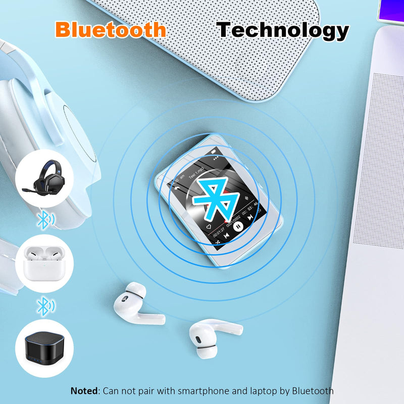 [AUSTRALIA] - Light Blue MP3 Player with Bluetooth 5.3, 32GB Touchscreen Portable Music Player,Built-in Speaker,FM Radio,Voice Recorder,HiFi Sound,Expandable to 128GB – Perfect for Running,Travel,Study & Relaxation Blue-32GB 