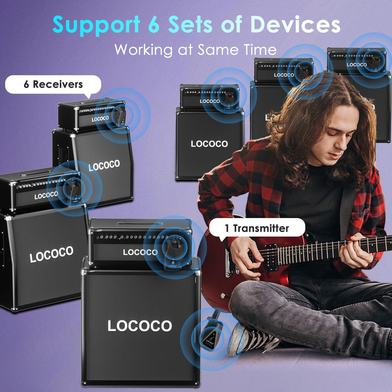 Wireless Guitar System Transmitter Receiver: UHF Cordless 164 Feet Range - 6 Channels USB-C Rechargeable Audio, 220° Rotatable Plug Design for Guitar Bass and Electric Instruments (Black) black