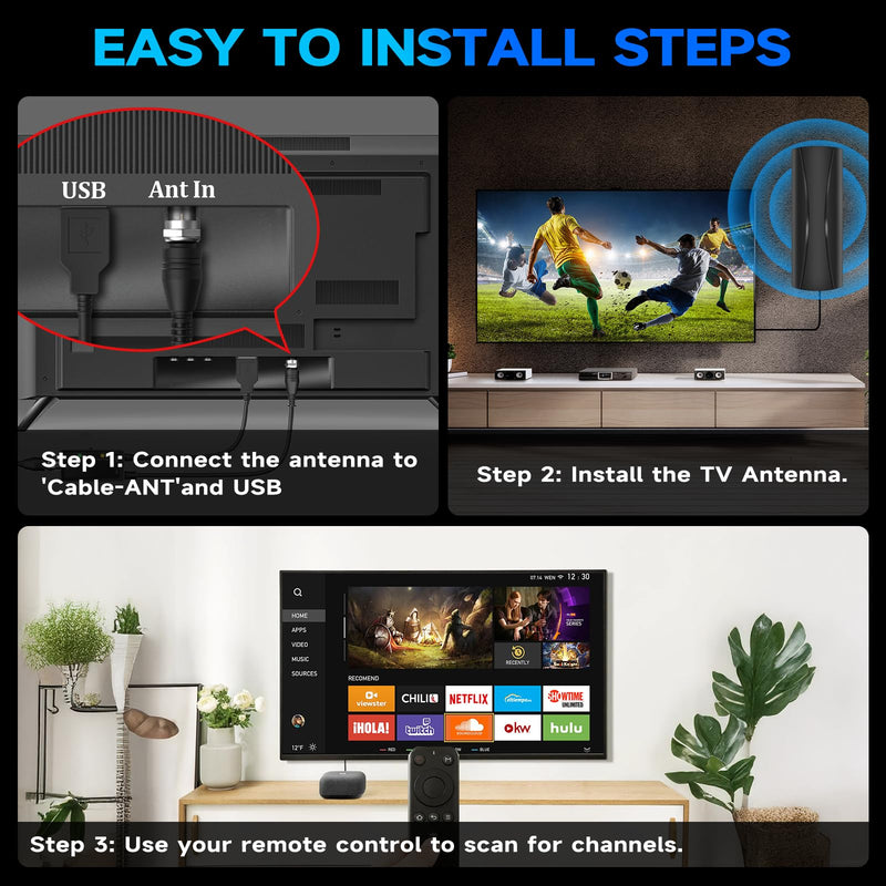 Strongest TV Antenna, 1600 Miles Range Digital Antenna for Smart TV Indoor, TV Antenna for Local Channels with High Gain Amplifier, Long Range HD TV Antenna Supports 4K 8K,1080p -36ft Coax Cable AN-5004