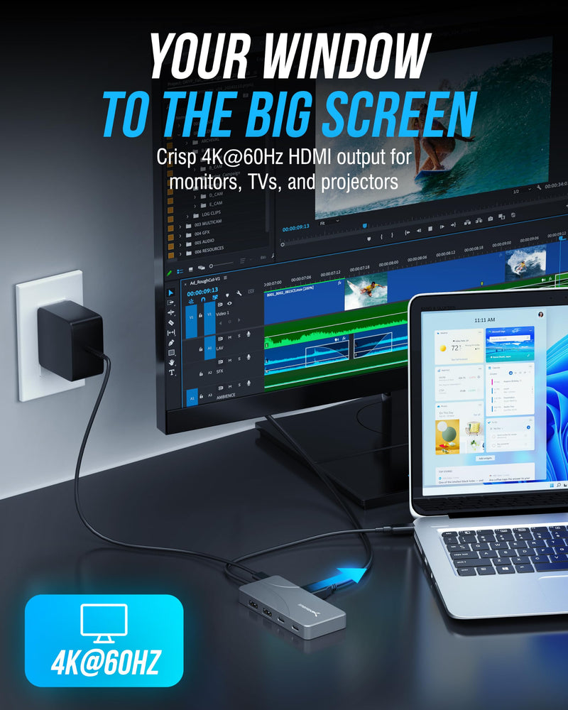 SABRENT OMNIPORT 7S USB-C Hub 7-in-1, 4K HDMI, 100W PD (HB-TG7S) | SD/microSD reader; 3x 10Gbps USB-A & USB-C; 4K@60Hz HDMI; 100W PD; MacBook, iPad, Steam Deck