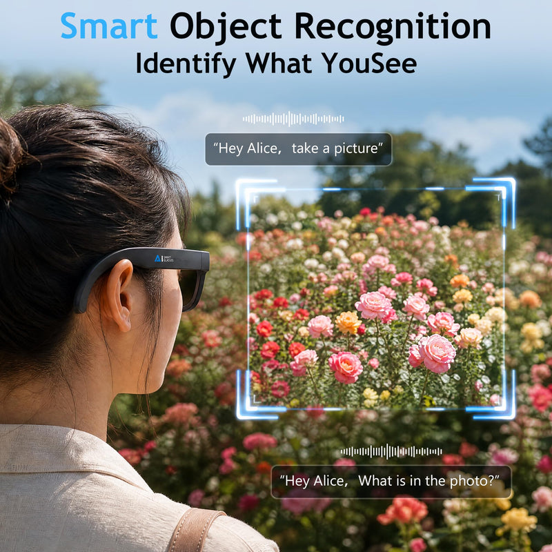 AI Smart Glasses with Camera,4K Photo & Video Capture,Real-Time Translation | 8MP HD Bluetooth Glasses Camera, AI Assistant with Object Recognition, Open Earbuds, Travel, Work, Vlog (Photochromic)