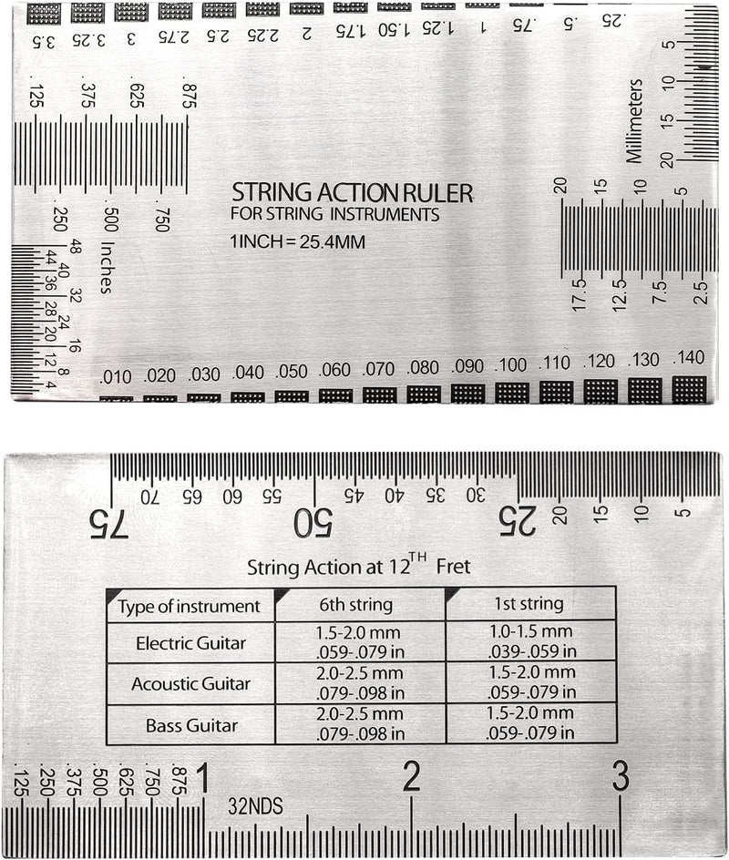 14pcs Guitar Luthier Tools Set Guitar Radius Gauge Unilateral Neck Straight Edge String Action Gauge Ruler Feeler Gauge Fret Rocker Fret Leveling Beam Set Up Tool for Guitar Fretboard and Frets