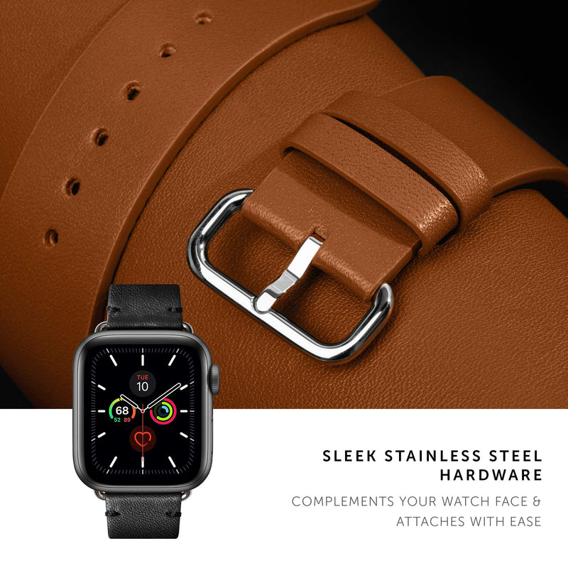 Native Union Classic Strap for Apple Watch 38/40/41mm – Genuine Italian Nappa Leather – Stainless Steel Hardware with Soft Nubuck Leather Backing Compatible with Series 1-10, SE, SE 2 & Ultra (Black) Shark Black 40mm