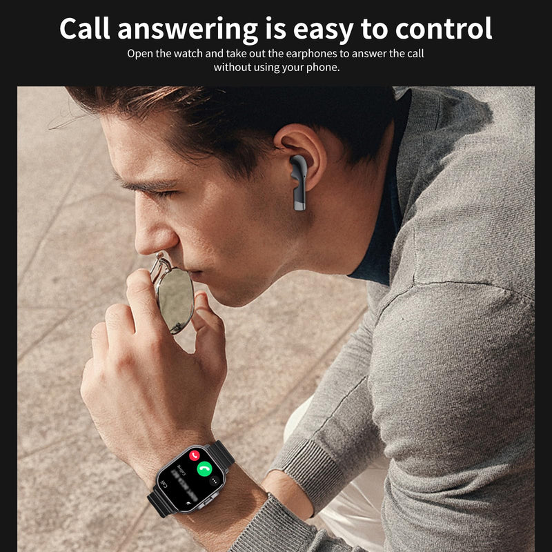 Mingtawn Smart Watch with Earbuds, 2 in 1 Bluetooth Smartwatch for Men Women, 2.01" HD, Answer/Make Call, Sleep Monitor Fitness Tracker, 100+ Sports Modes, Compatible with Android iOS Blacka1