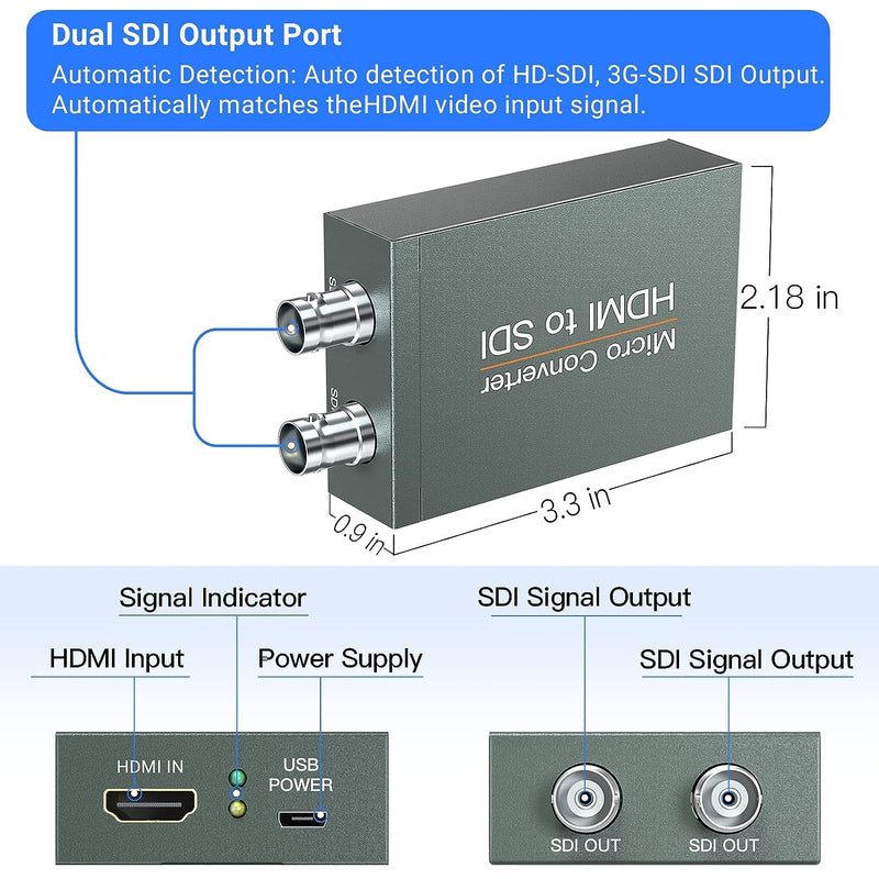 [AUSTRALIA] - HDMI to SDI Converter Adapter HDMI to 3G-SDI/HD-SDI Converter Audio Embedder Dual SDI Output for CCTV Camera Home Theater 