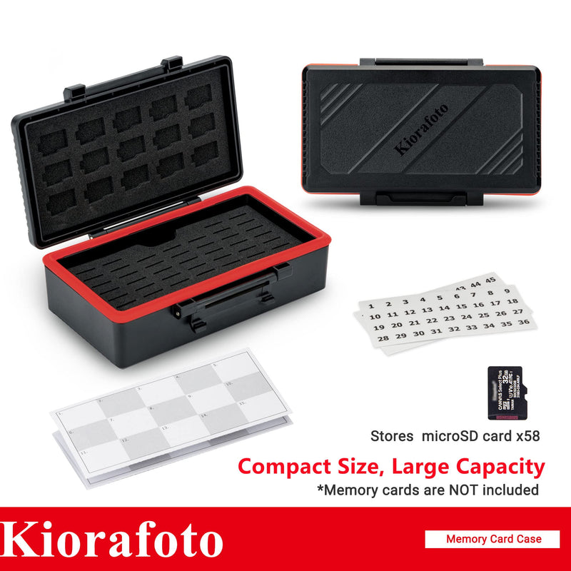 Kiorafoto 58 Slots TF Micro SD Memory Card Case Holder Water-Resistant Anti-Shock Storage Organizer with Labels & Notepaper for 58 TF MSD Microsd Microsdhc Microsdxc Memory Cards *2022 Vertical Style for 58 Micro SD