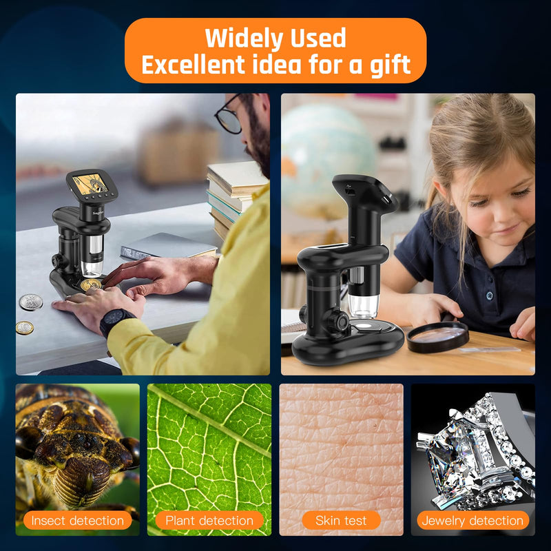 [AUSTRALIA] - 1000x Microscope-Handheld Digital Microscope for Children with 2" LCD Screen,Pocket Microscope for Kids with 8 Adjustable LED Lights,Coins Electronic Magnifier Camera,USB to PC,Including 32GB SD Card 