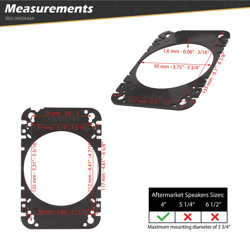 [AUSTRALIA] - Scosche Compatible with Select Import and Domestic Vehicles Universal 4" x 6'' to 4" Speaker Adapters (1 Pair) SA464 Standard Packaging 