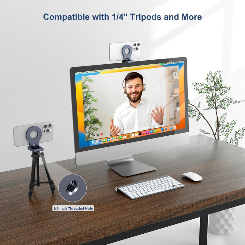 Itramax Continuity Camera Mount for Desktop Monitor & iMac,iPhone Webcam Stand,Magnetic iPhone Monitor Mount,Monitor Continuity Holder with Mag-Safe for iPhone 16,15,14,13,12,Mac,TV,Laptop Grey