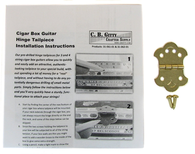 [AUSTRALIA] - Cigar Box Guitar Brass Hinge Tailpiece for 4-String CBGs 