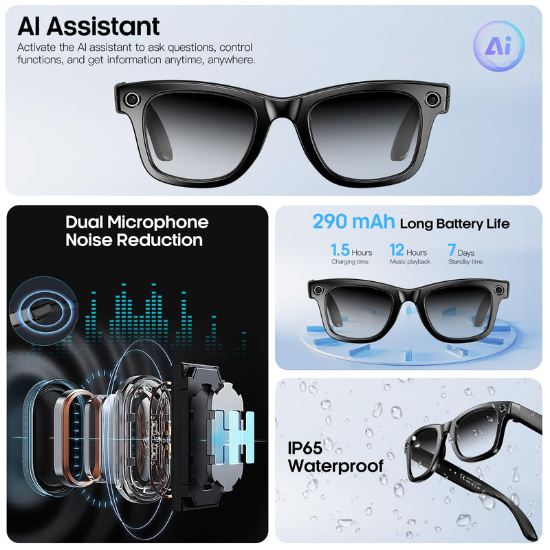 Yowow BIT AI Smart Camera Glasses 8MP Camera for Women Men, 4K Photos & 1080P Video Recording,Anti-Shake, 12H Music/Bluetooth Calls, Real-time Translation/GPT Object Recognition (Photochromic Lenses) Photochromic Lenses