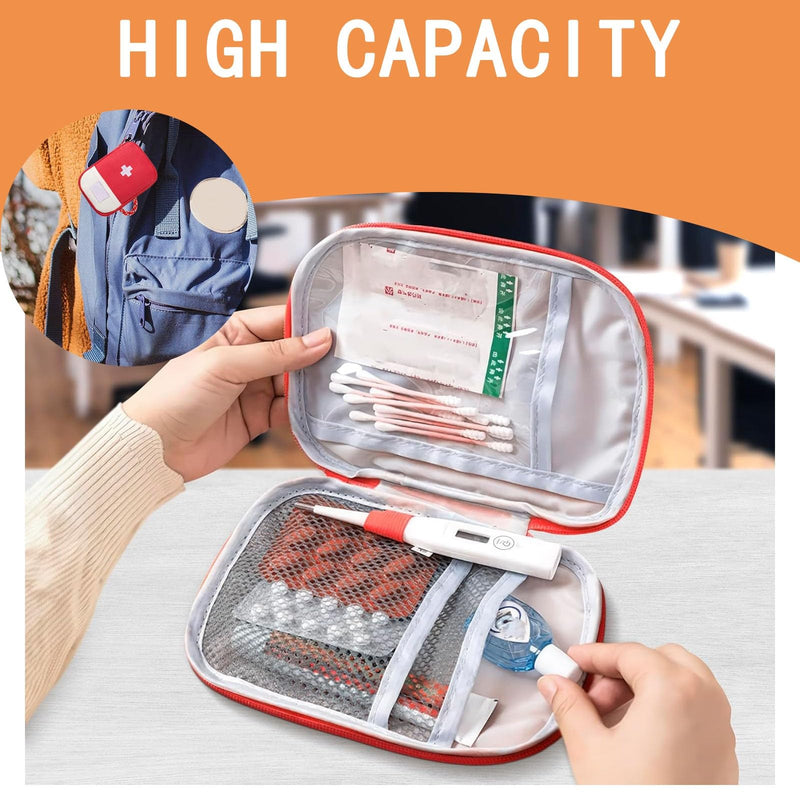 JCUGSBS Pack of 2 Medicine Bag Small Travel Pharmacy Bag Empty First Aid Bag Empty Emergency Bag Portable Medicine Storage Bag for Home, Office, Travel, Outdoor (Red, Blue), blue