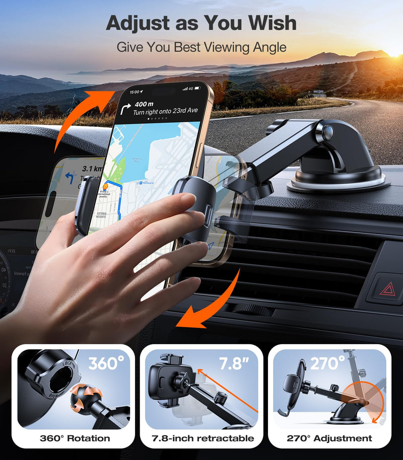 TORRAS Ultra-Durable Phone Holders for Your Car【96+LBS Strongest Suction】 Car Phone Holder Mount, Safety Certs Cell Phone Car Mount Truck for Dashboard Windshield Vent for iPhone 17 16 15 14 Pro Max Black