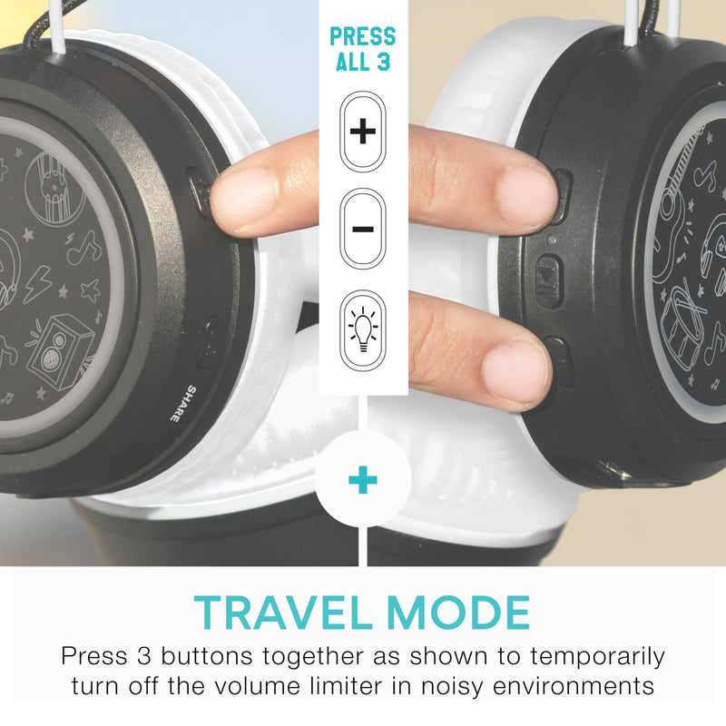 MEE audio KidJamz Share Bluetooth Headphones for Kids with LED Lights, 85dB Volume Limiter, Microphone, 40h Battery; Childrens Headset for School/iPhone/iPad/Tablet (Model: KJ55BT-S, 2-Pack) Black Share (2-Pack)