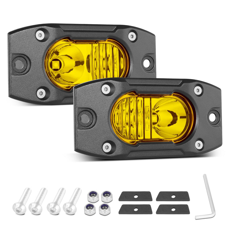 [AUSTRALIA] - Yellow LED Pods Flush Mount Spot Flood Light 2PCS 4 Inch Bumper Driving Fog Lights Reverse Backup Work Lights Flush Off Road Light Bar for Truck Pickup UTV ATV Boat 4x4 Yellow Flush 