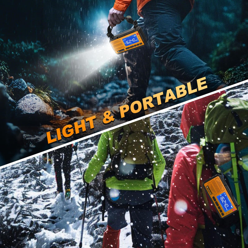 Emergency Weather Radio Solar Hand Crank Emergency Radio 37000mWh AM/FM NOAA Weather Radio with LCD Display 3 Mode Flashlight SOS Alarm Compass Headphone Jack for Winter Storm Emergency Orange