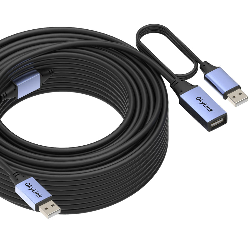 OkyLink Active USB 2.0 Extension Cable A to A, Male to Female 65ft(20M) | 480Mbps Signal booster cord, compatible with printer, mouse, keyboard, scanner, camera USB2.0 65ft (20m)