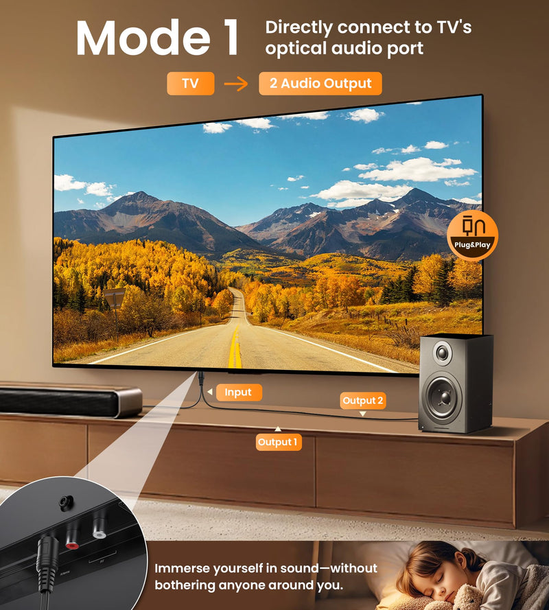 [AUSTRALIA] - avedio links Digital Audio Splitter 1 in 2 Out 6ft, Toslink Digital Fiber Optic Audio Splitter 1 Male Input 2 Male Output (for Home Theatre, Xbox, PS3/PS4) 1 Male 2 Male 6ft 