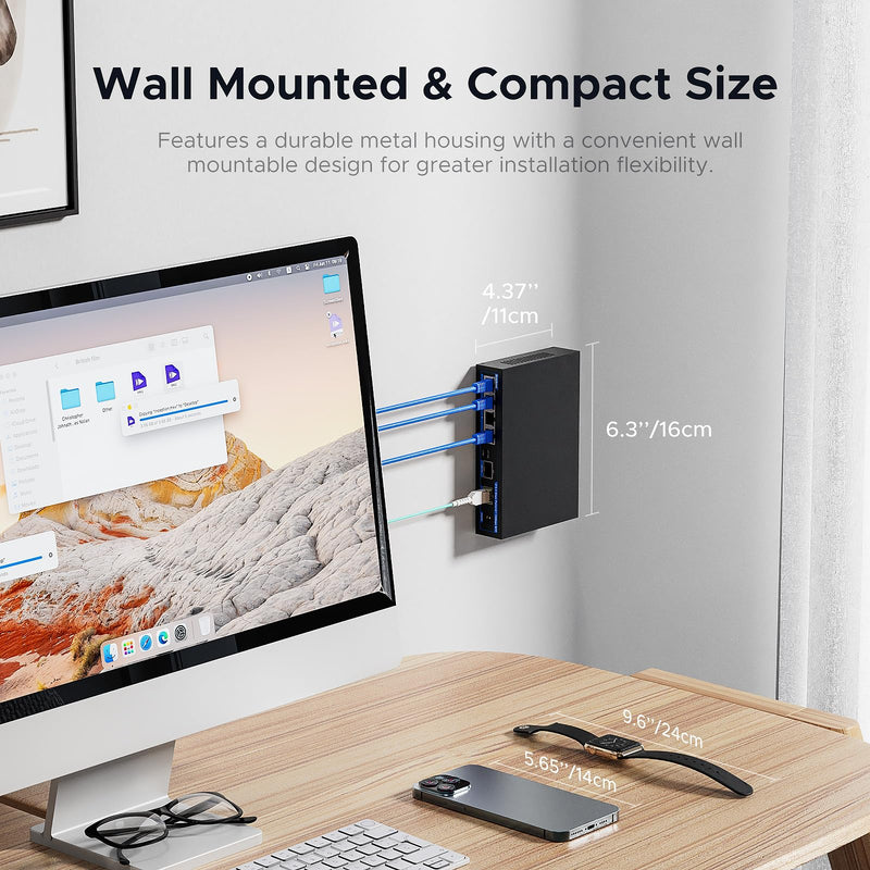 Network Ethernet Switch,2.5 Gigabit Portable, Plug&Play,Fanless Housing,Black, for Home/Office,4*2.5G with 2*10G SFP 6