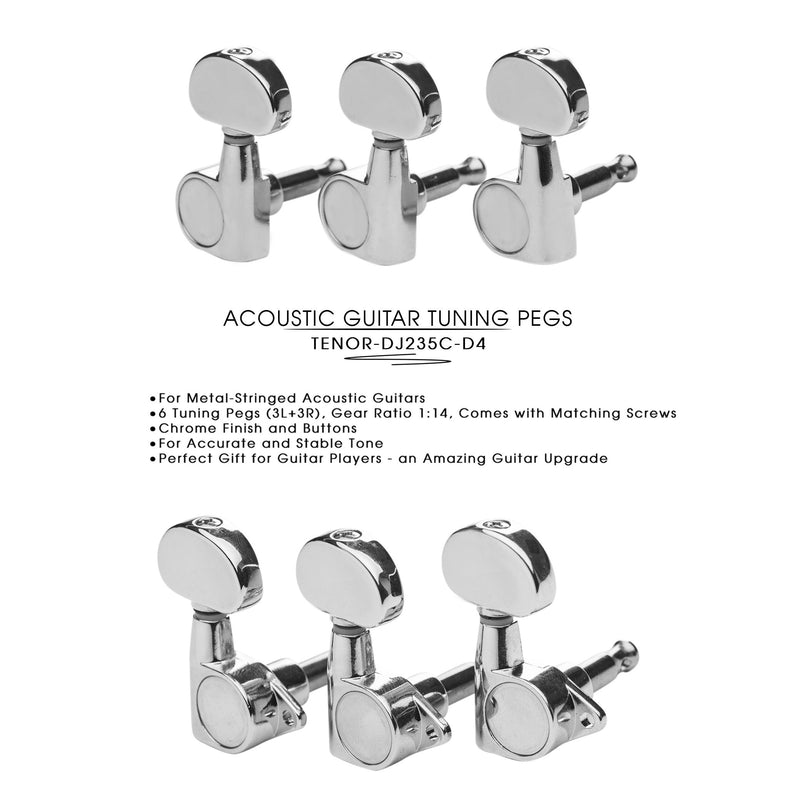 DJ235C-D4 TENOR Acoustic Guitar Tuners, Tuning Key Pegs/Machine Heads for Acoustic Guitar with Chrome Plated Finish and Chrome Plated Buttons. TENOR 235 TENOR-DJ235C-D4