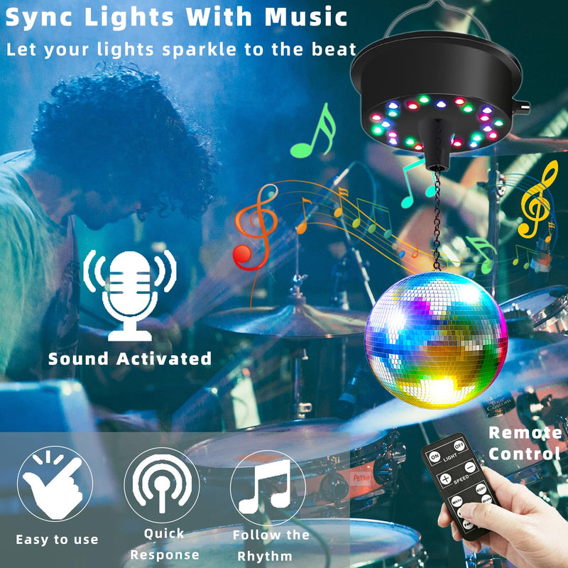 Mirrors Ball Motor with Remote, 5-10 RPM Adjustable Spinner with 23 RGBW LED Rotator with Multi Light Mode and Sound Control for 6 to 12 Inch Mirror Ball(Not Included)