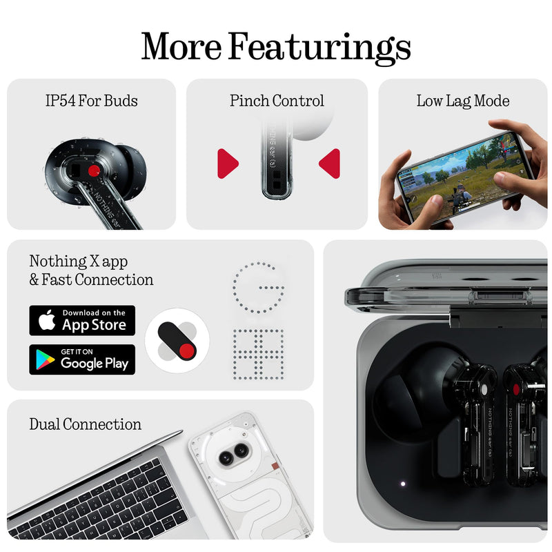 Nothing Ear (a) Wireless Earbuds, 45dB Hybrid Noise Cancelling Earbuds, Hi-Res Audio, Advanced Equaliser, Dual Connect, 6 Mics, 42.5H Playtime Ear Buds Wireless Bluetooth, Black