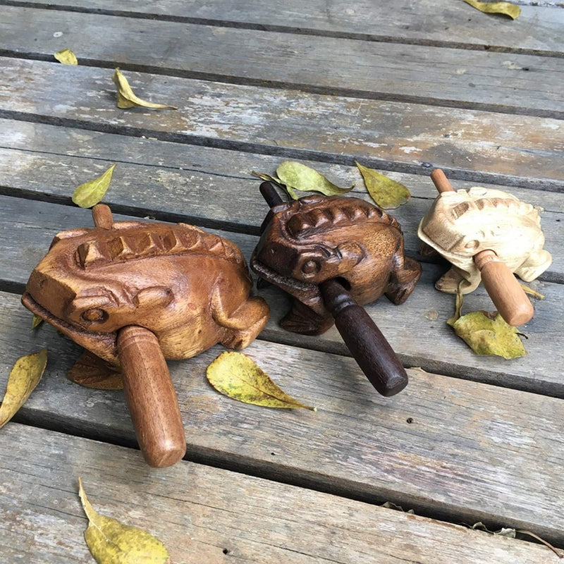 Percussion Instruments Wooden Frog Medium Size 4.8 Inch, 4 Inch and 3 Inch Family Wood Frog Guiro Rasp Musical Instrument Tone Block Musical Instrument Home Office Decoration