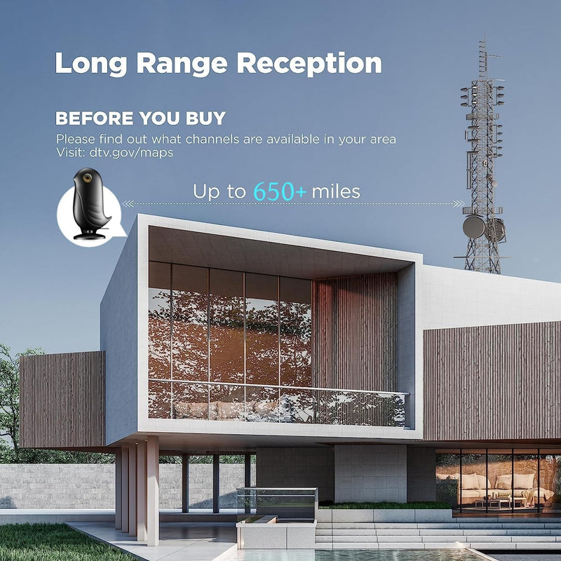 650+ Miles Coverage Range TV Antenna Indoor Supports 2K 4K for Smart TV Local Channels, Signal Amplifier and 18ft Cable,digital tv antenna indoor BLACK
