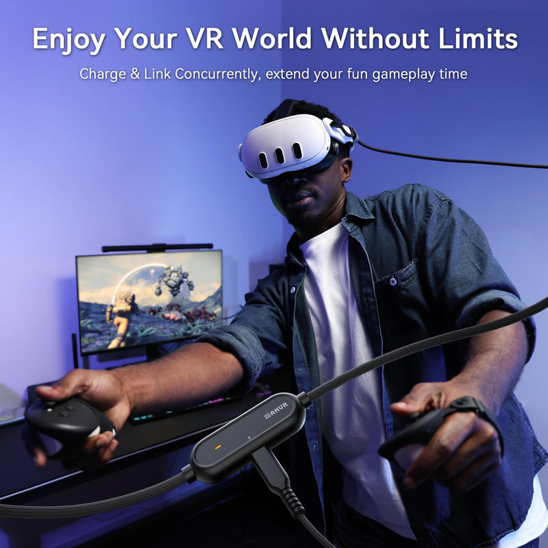 AMVR Link Cable with Charging 16FT Compatible with Meta Quest 3/3S/2/Pico 4 Accessories & AMVR Golf Club Attachment Compatible with Meta/Oculus Quest 3S/Quest 3