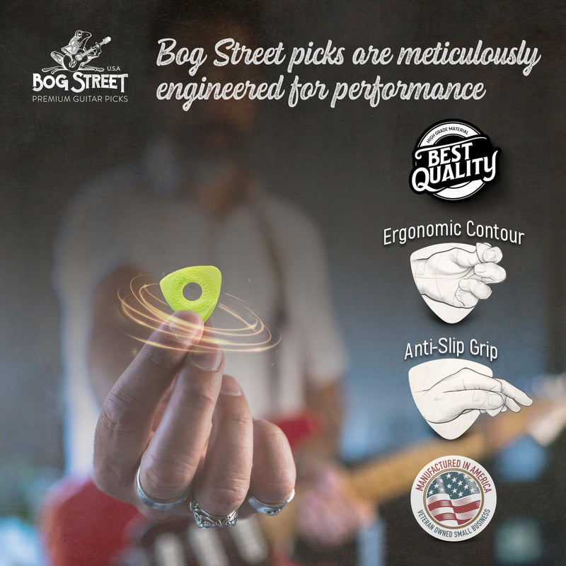 [AUSTRALIA] - Bog Street Textured AXE Series Ergonomic Guitar Picks Thin Guitar Pick Pack of 6 with CUT, BLADE & BATTLE AXE Picks for Guitar - Made in USA Non Slip Guitar Picks Thick and Thin Pack 