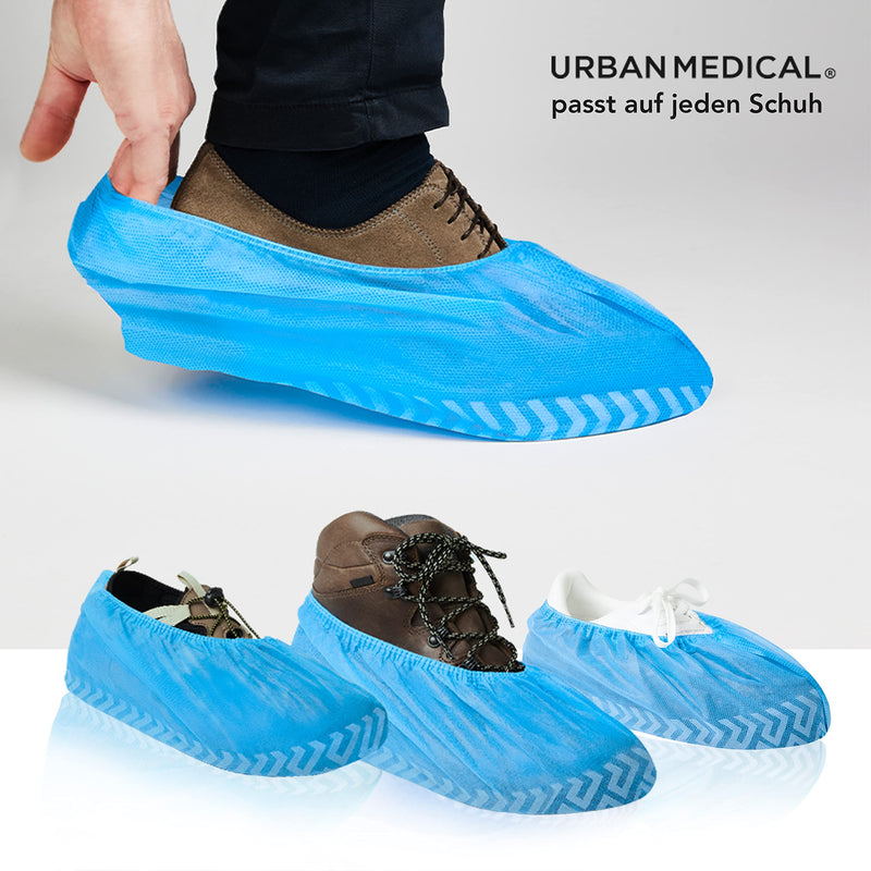 URBAN MEDICAL 100 x Breathable 6 g Disposable / Reusable Shoe Covers with Non-Slip Sole - Safe Step - Tear-Resistant and Puncture Proof - Overshoes for Indoor and Outdoor Use - One Size