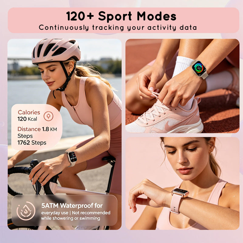 Smart Watch for Women 1000mAh with 3 Band Compatible iPhone & Android 44MM | 30+ Day Battery Life Make/Answer Call with Heart Rate/SpO2/Sleep Monitor, 120+Sport Mode Waterproof Fitness Tracker,Rose Gold Rose Gold 44 MM