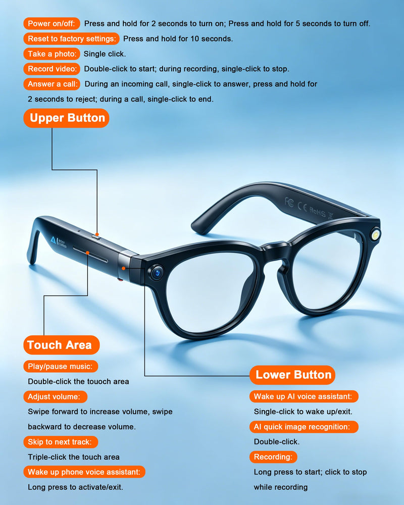 Matsusho AI Smart Glasses with 4K Camera Compatible for iPhone & Android | 13MP HD Video Recording Camera Glasses,Voice Control,Real-Time Translation,Bluetooth Call Smart Sunglasses for Men Women