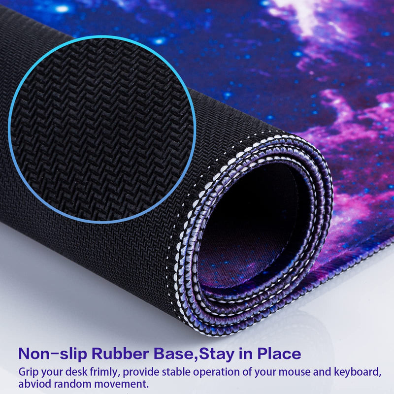 Gaming Mouse Pad, Canjoy Extended Mouse Pad, 31.5x15.7inch XXL Large Big Computer Keyboard Mouse Mat Desk Pad with Non-Slip Base and Stitched Edge for Home Office Gaming Work, Galaxy Print Blue-Galaxy